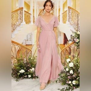 SHEIN Belle Split Butterfly Sleeve Wrap Hem Mesh Bridesmaid Dress